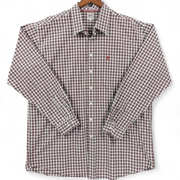Cinch Shirt Mens XXL Brown White Plaid Button Down Western Cowboy Rodeo Logo - Picture 1 of 8